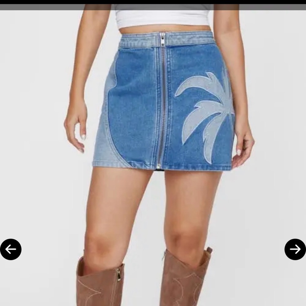 Nasty Gal Palm Cutwork Front Zip Denim Skirt